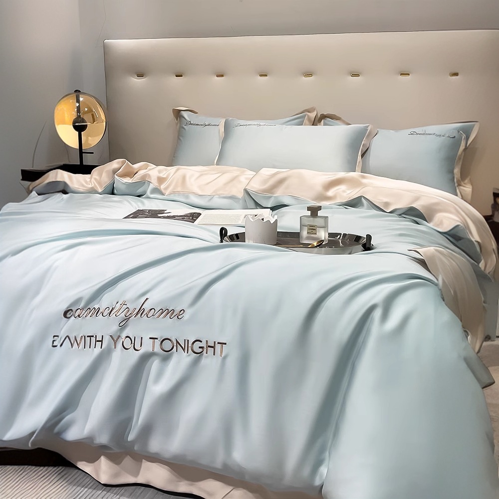 アイスシルク高級感4点セット軽量贅沢シルクスライドベッド上裸寝布団カバー3点セットシーツベッド笠