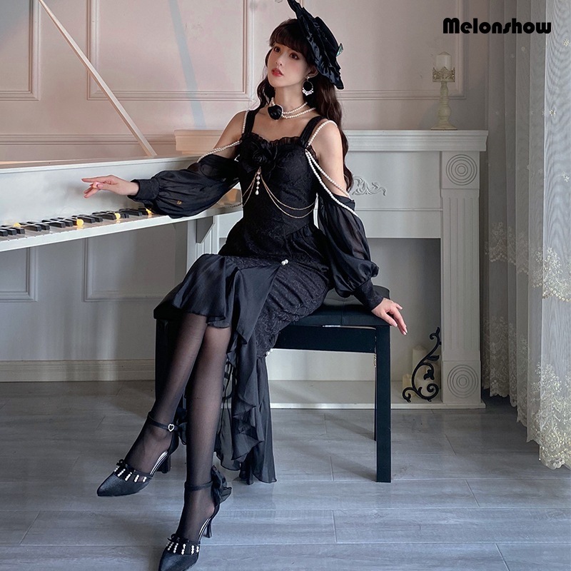 カメリア 1.0 ロング 黒ロリータデザインイレギュラーマーメイドスカート 11,527円