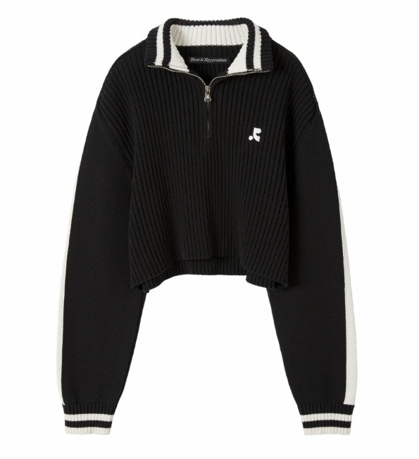 [韓国の人気商品] RR HALF ZIP-UP CROP KNIT TOP BLACK