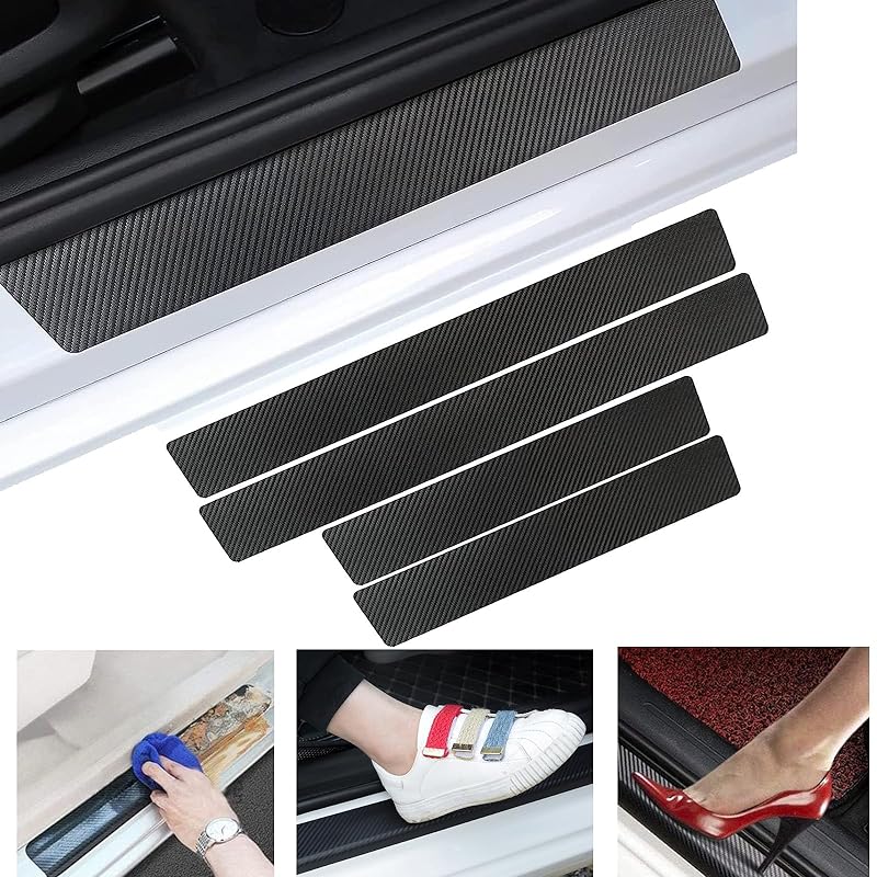 Meet-U ホンダ サイドステップガード レザー製 ホンダ N-VAN JJ1 JJ2 適合車用ドアモール スカッフプレート カーボンシート ドアガードステッカー 衝撃保護 汚れ防止 キズ防止 両面