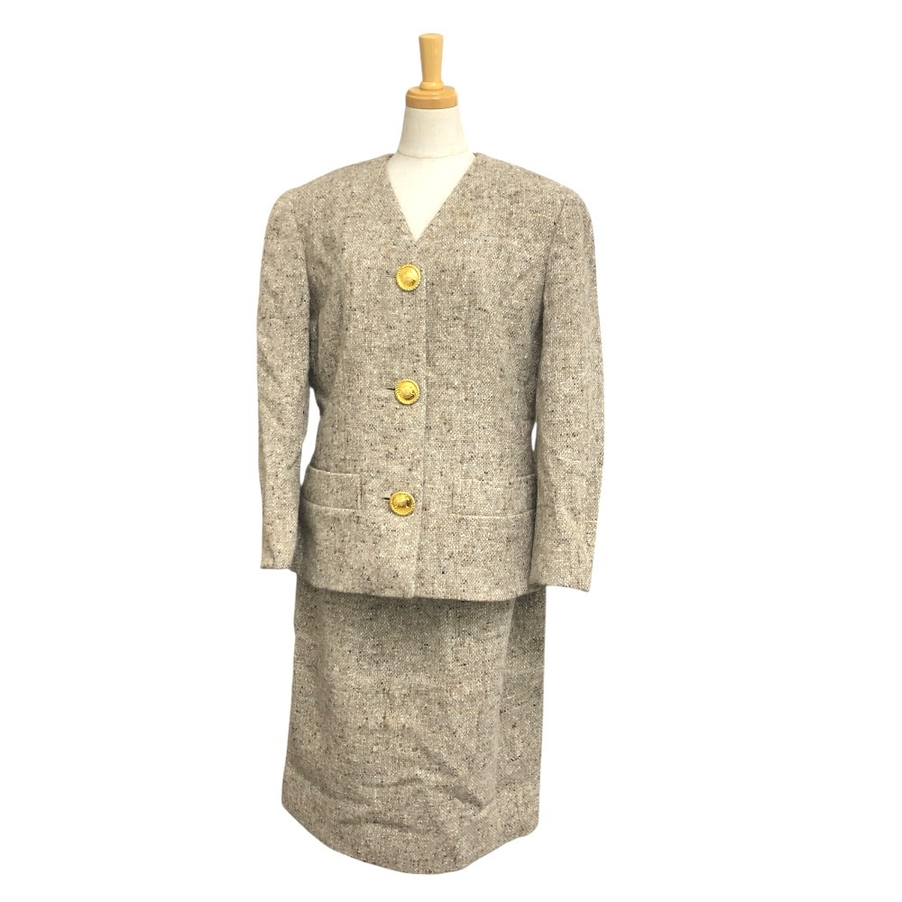 セットアップ ヴィンテージ マカダムボタン セットアップ スカート アパレル ツイード ベージュ