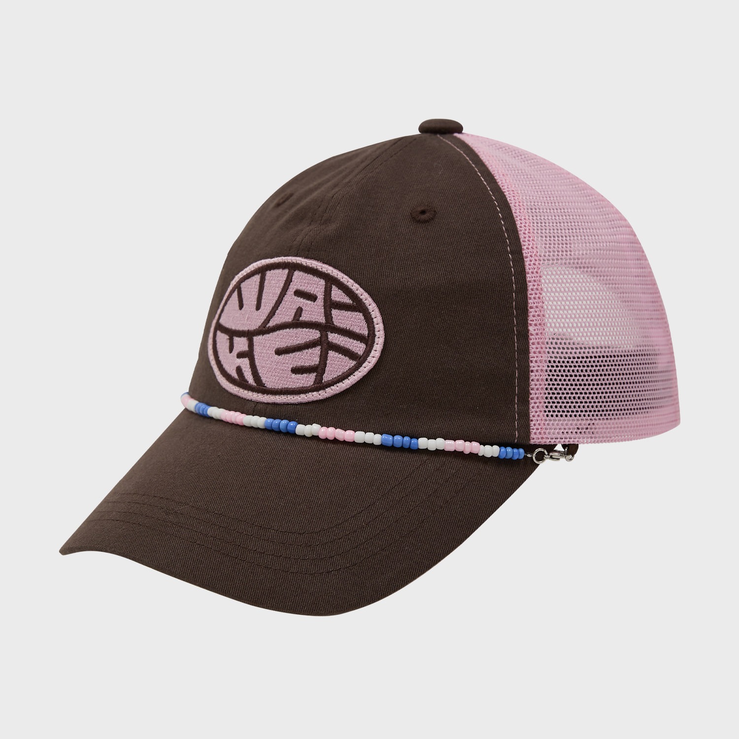 Detachable Beads String Mesh Ball Cap BROWN