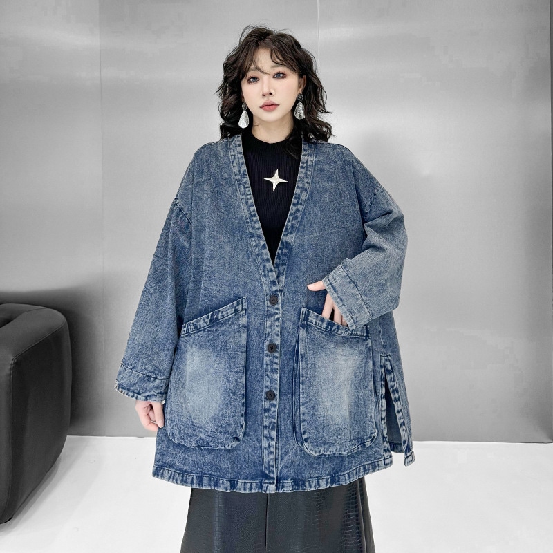 ヨーロッパニッチデザインファッションダメージデニムジャケット女性用2025ルーズミドル丈カーディガントップ