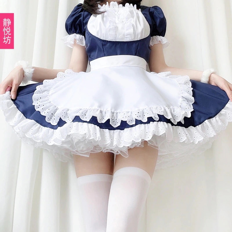 日本の秋葉原キャットウーマン白黒メイド衣装日本アニメコスプレロリータコスメイド制服誘惑