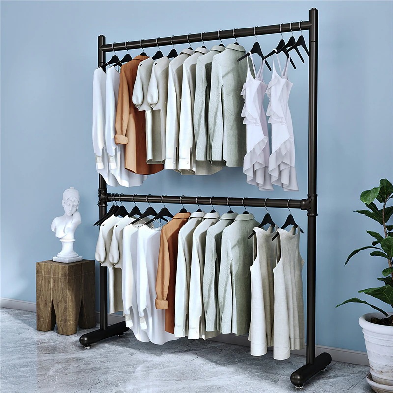 ゴールド 2 層ハンガー ディスプレイ ラック 多層衣料品店ハンガー レール 調節可能なディスプレイ ラック ハンガーラック ポールハンガー ハンガーラック 収納 大容量 洗濯物干し
