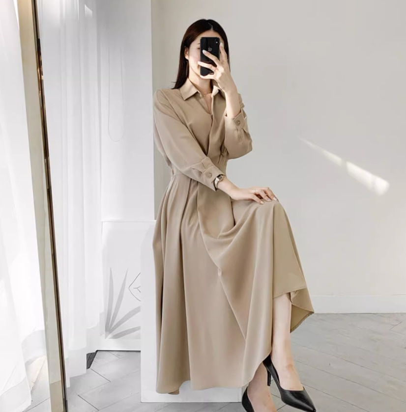 ワンピース デート モテアイテム シャツワンピース ロング丈 カシュクール コットン 大人可愛い きれいめ 上品 おしゃれ かっこいい 大人可愛い ラブリー キュート ガーリー クール モード系