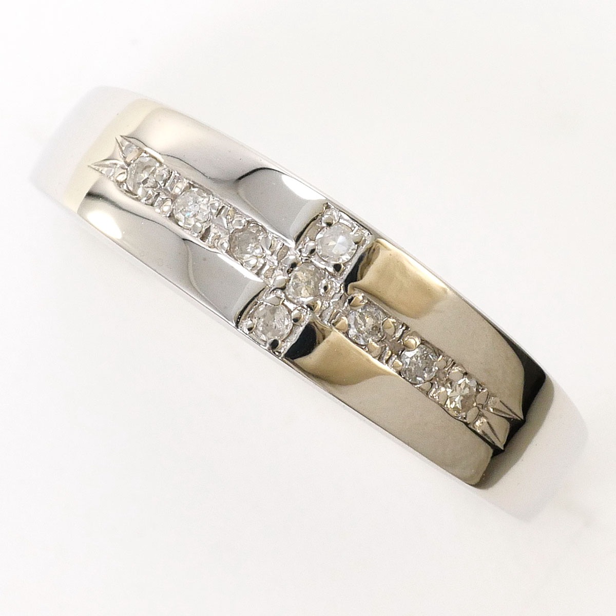 K14 14金 WG ホワイトゴールド リング・指輪 9号 ダイヤモンド 0.07ct 総重量約1.7g 中古