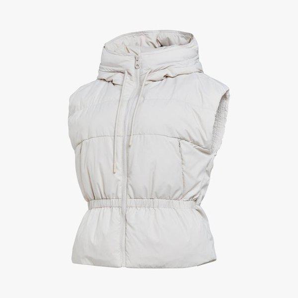 レディース アイボリーベージュ シャーリング パディングベスト / 女性用 冬 フード付きベスト PS3WV24W901_IC