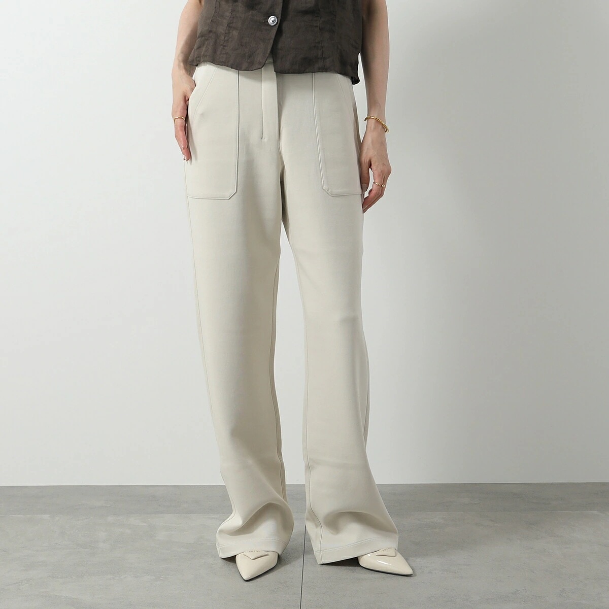 S MAX MARA エス マックスマーラ トラウザーズパンツ RONNIE ロニー レディース コットンジャージー フレア ストレッチ ロゴ 刺繍 002