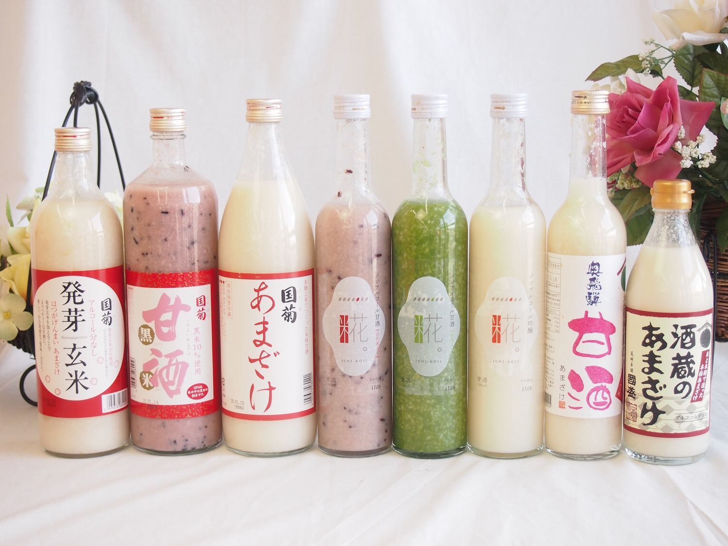 バラエティ国産ノンアルコール豪華甘酒8本セット(山崎 一糀【吟醸抹茶古代米500ml3本】(愛