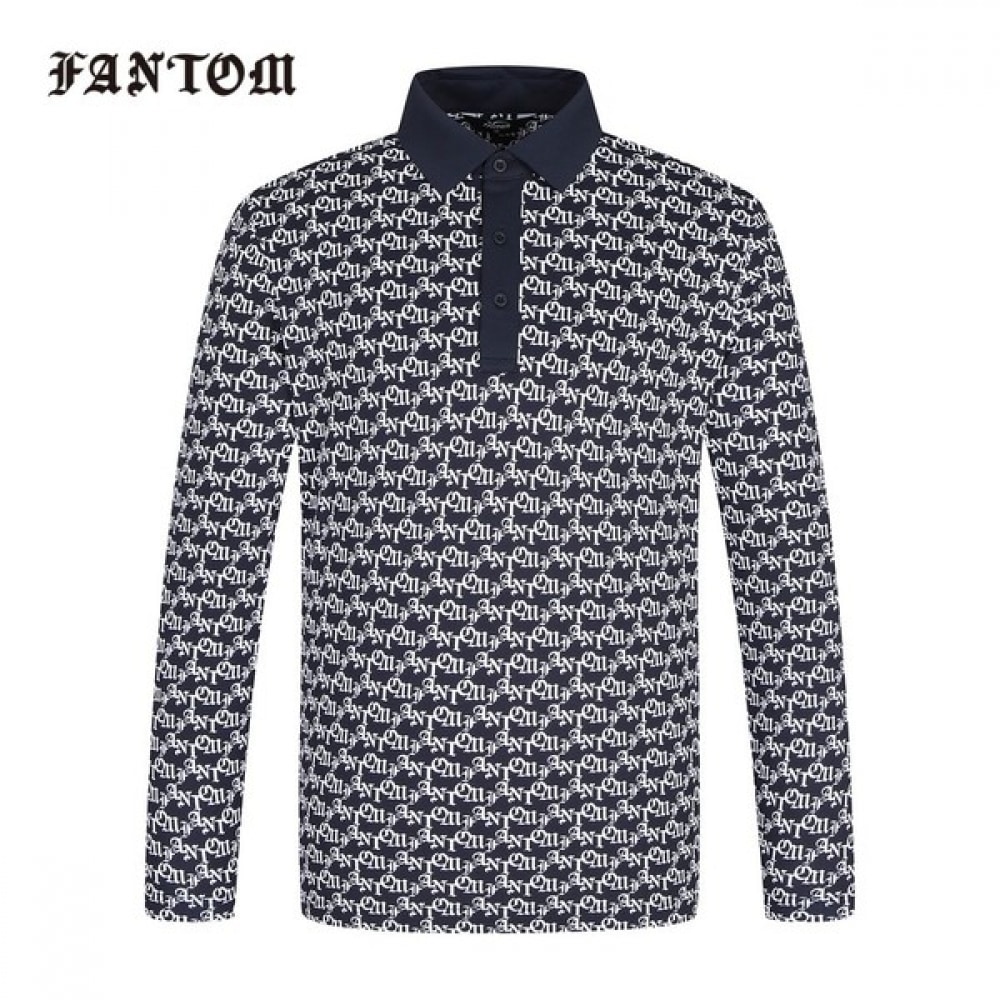 [Phantom] メンズロゴ柄襟カラー長袖Tシャツ