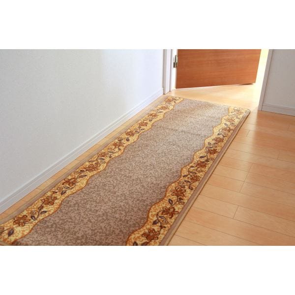 廊下カーペット/ラグマット (ベージュ 約80×440cm) 洗える 防滑加工 ナイロン100％ 耐久性 防傷 (玄関 入口 リビング)