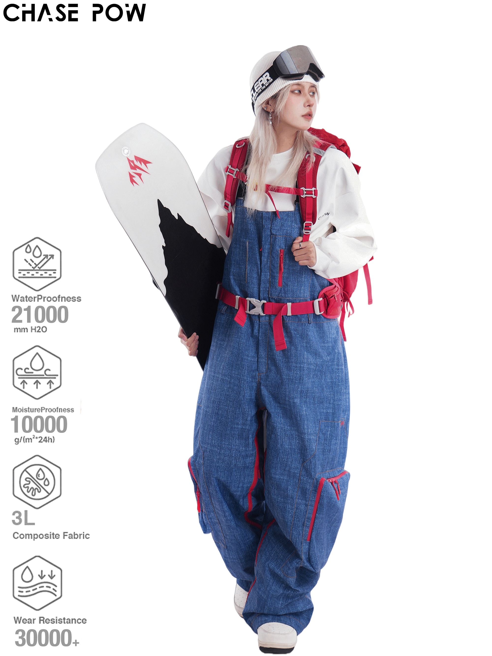 スノーボードウェア 2024 2025 デニム色 ブルー スノパンツ スキーパンツ サロペット メンズ レディース 単品パンツ ウィンタースポーツ スキーウェア スノボウェア 防水