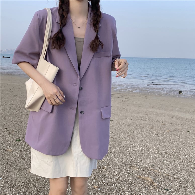 2color レディース テーラードジャケット 半袖 ジャケット オーバージャケット