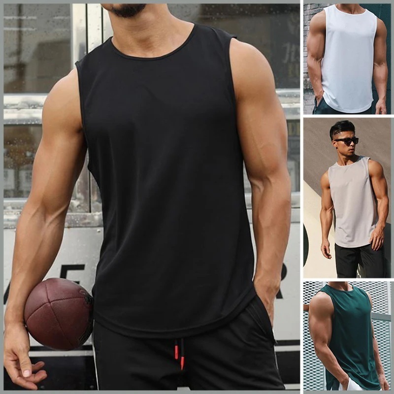 男性 夏 Uネック ノースリーブTシャツ #無地 #広い肩 #汗を吸い取る #フィットネス #スポーツ #バスケットボール