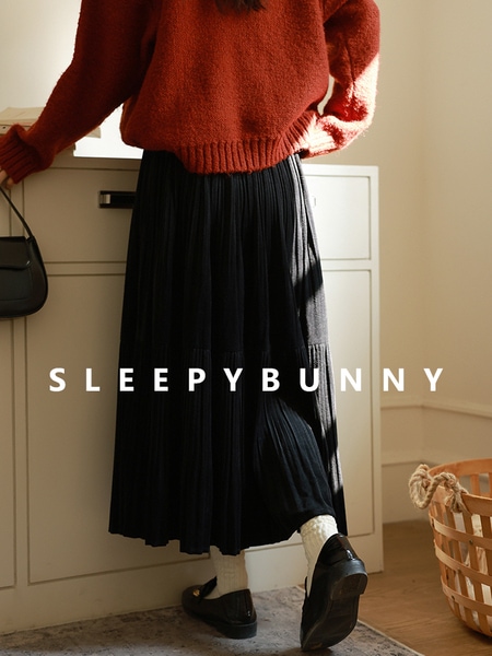 Sleepy Rabbit ファインプリーツ フレンチ レトロ レディース 冬 スカート