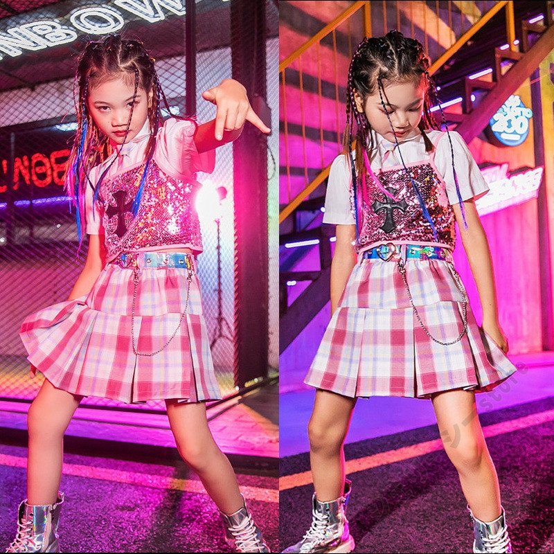 キッズダンス衣装 ヒップホップ セットアップ 子供用 スカート 半袖シャツ K-POP 演出服 女の