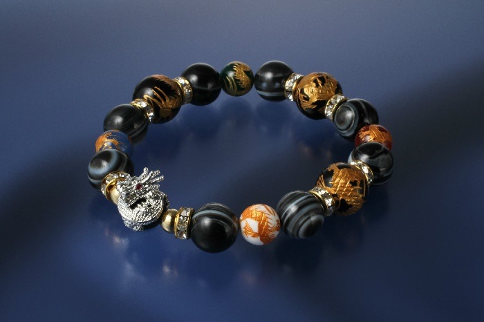 龍王＆五色龍ブレス天眼石/オニキス/赤メノウ/青メノウ/緑メノウ/シャコ貝/パワーストーン ブレスレット