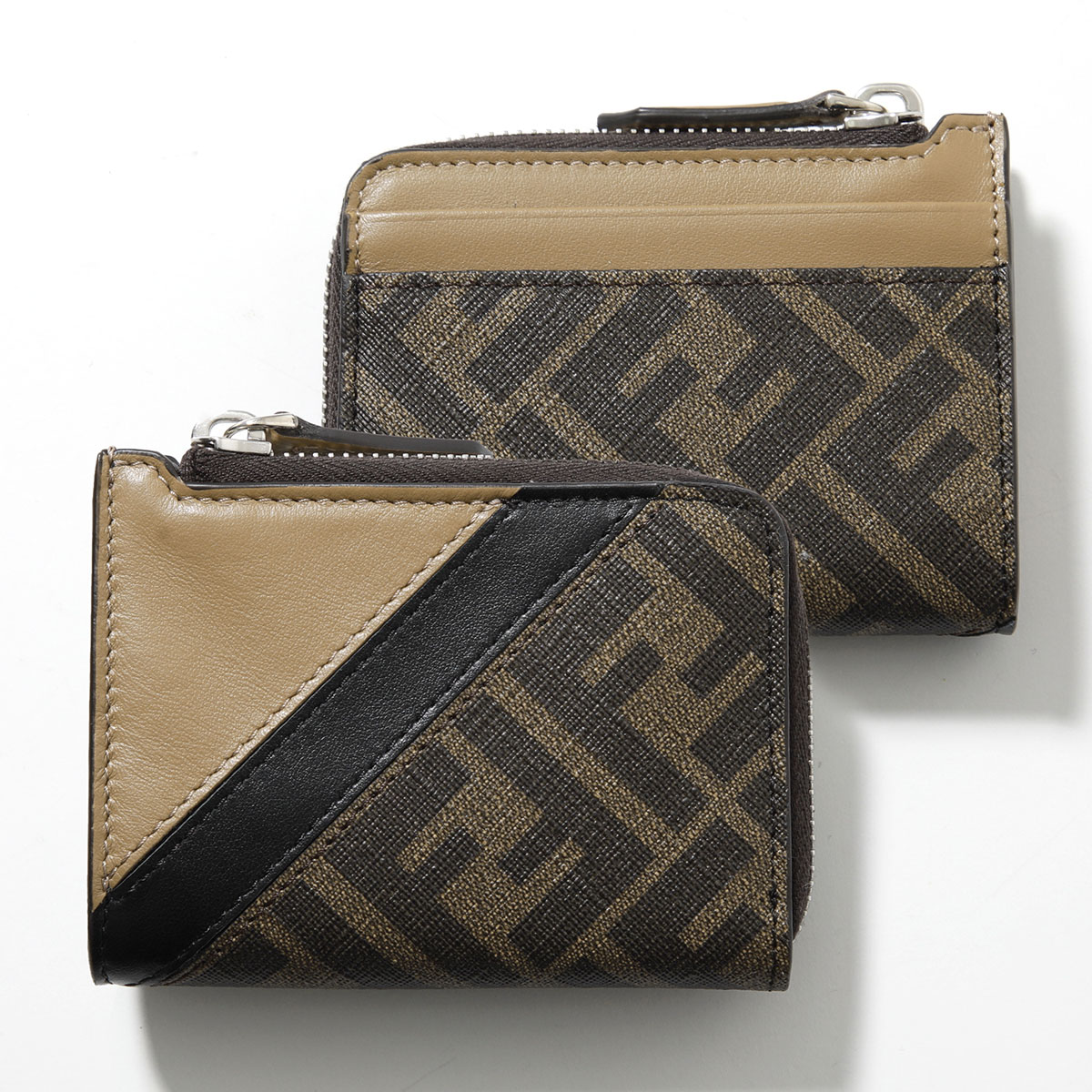 FENDI フェンディ コインケース 7M0330 AJF8 メンズ カードケース 小銭入れ ミニ財布 FFロゴ ズッカ柄 F1EGA/SAND-NERO