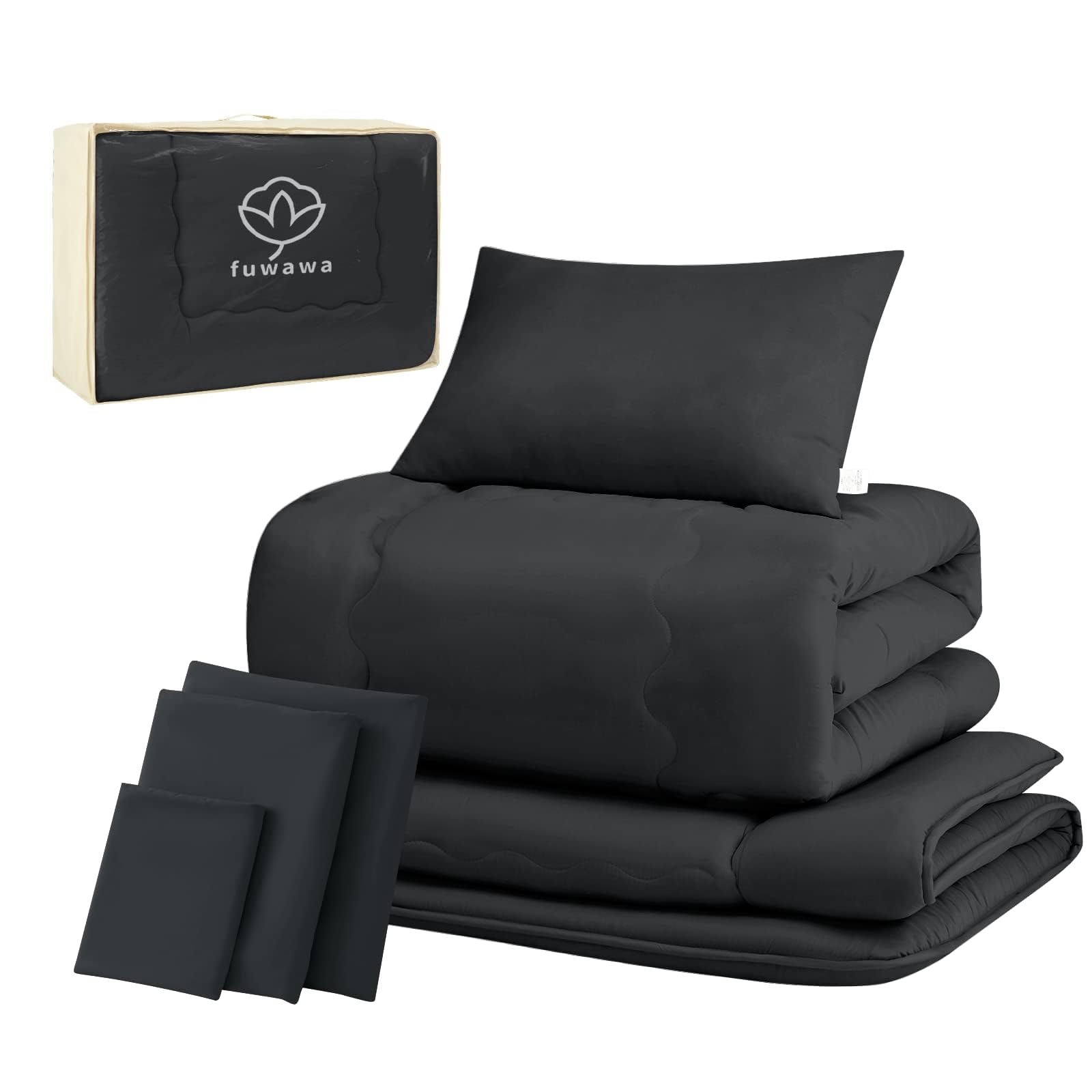 fuwawa 布団セット シングル 7点セット SEK認証 抗菌 防臭 防カビ アレルギー対策 洗える 【ボリューム増量 中綿1.6kg 掛布団】 【高密度固綿入り三層 敷布団】 枕 布団カバー3点