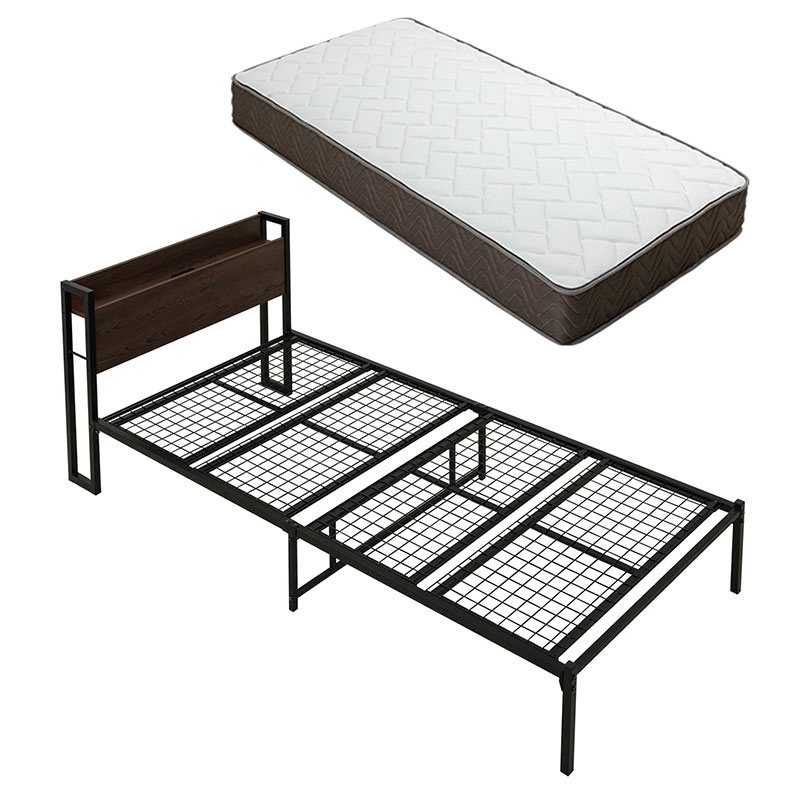 宮棚付きベッド マットレス付き ポケットコイル ベッド 耐荷重300kg 高耐荷重 頑丈 スチールベッド パイプベッド シンプル セミダブル コンセント付き