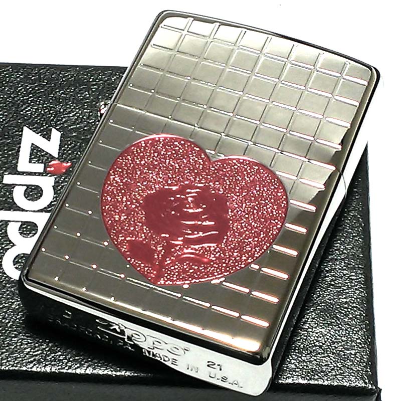 ZIPPO ライター ハート ローズ ジッポ シルバー ミラー仕上げ 銀 薔薇 チタンコーティング かわいい おしゃれ レディース 女性 ギフト プレゼント
