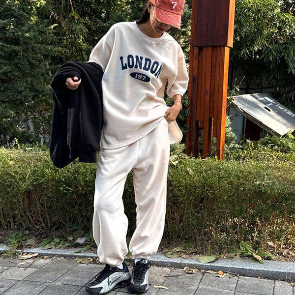Hスタイル(SET)裏起毛ロンドンフリース半袖セット 冬 女性 裏起毛 トレーニングウェアセット 半袖 スウェット