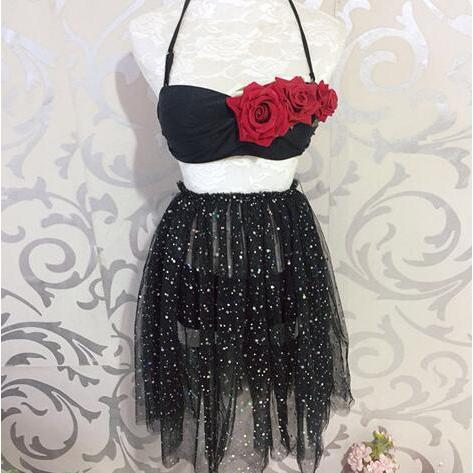 【急速出荷!】ビキニ 2点セット 3点セット セパレート 水着 黒 大きい花 薔薇 ローズ 花モチーフ ル ワンピース スカート 体カバー 選べる レディース 大人 ワ30%までに制限