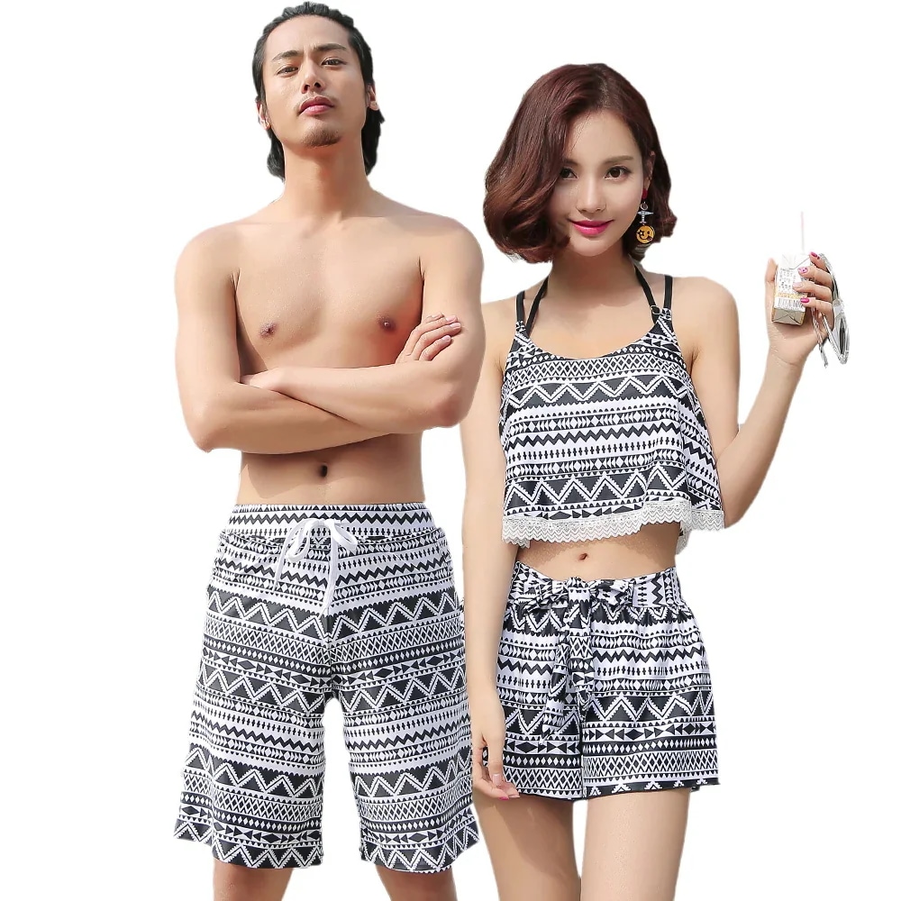 ペア水着 まとめ買いでお得水着 メンズ トランクス＋水着 レディース カップルお揃い ビーチ水着