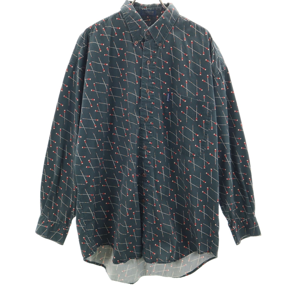 CHAPS RALPH LAUREN チャップスラルフローレン 80s ヴィンテージ 総柄 長袖 コットンシャツ L ダークグリーン メンズ 古着 6,445円