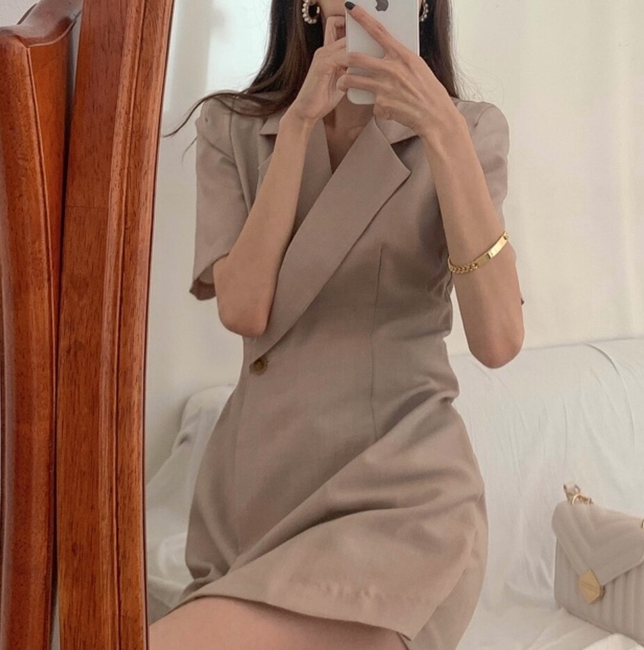 ジャケット レディース ミドル丈 半袖 襟付き かっこいい きれいめ カジュアル オフィス 通勤 Vネック カーキ ブラック オルチャン モテ コーデ 普段使い 着回し 春 夏 イベント デート