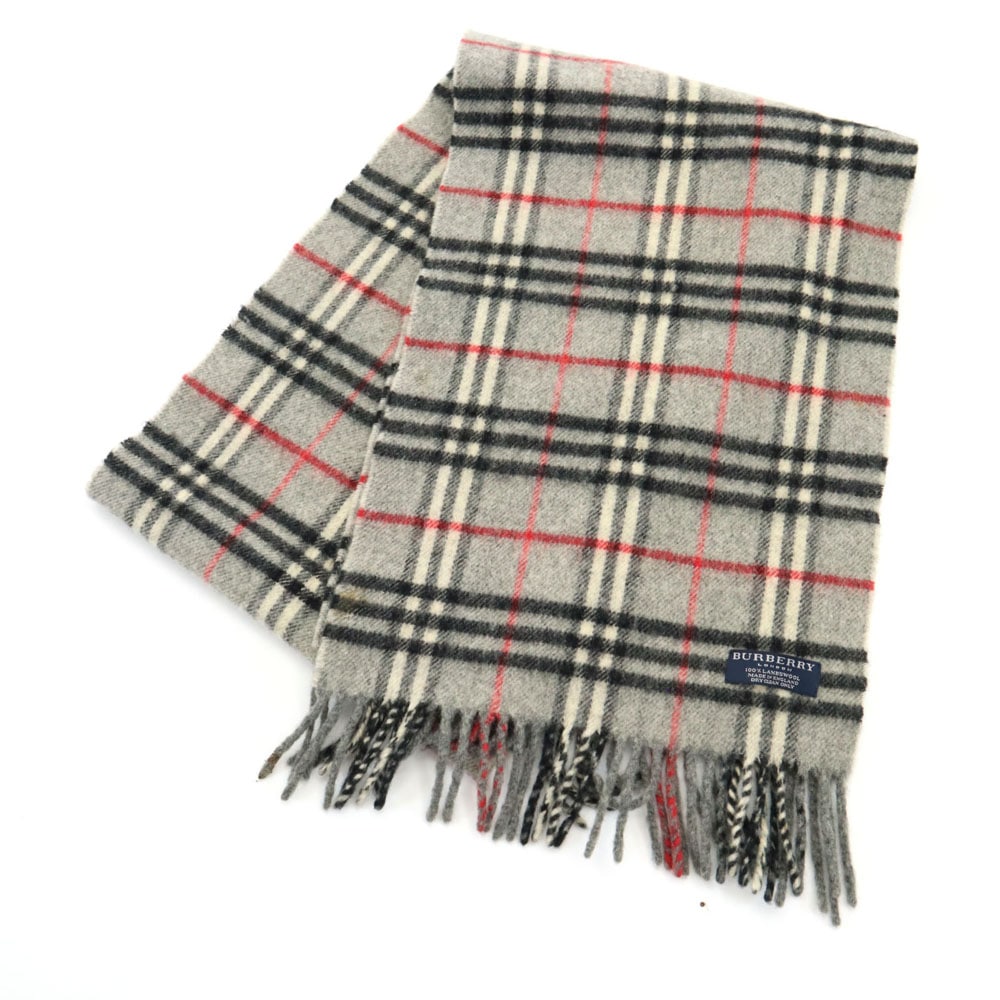 バーバリーロンドン 英国製 ラムウール チェック柄 マフラー グレー BURBERRY LONDON ユニセックス メンズ 9,180円
