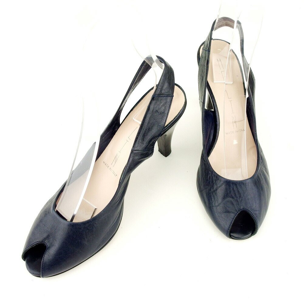 ミュール シューズ 靴 37 ネイビー 中古