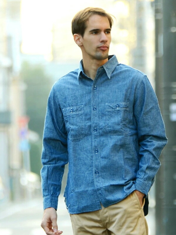 BUZZ RICKSON S バズリクソンズ シャツ 長袖 メンズ レディース 綿 100% シャンブレーシャツ BLUE WHITE CHAMBRAY BR25995 BR25996