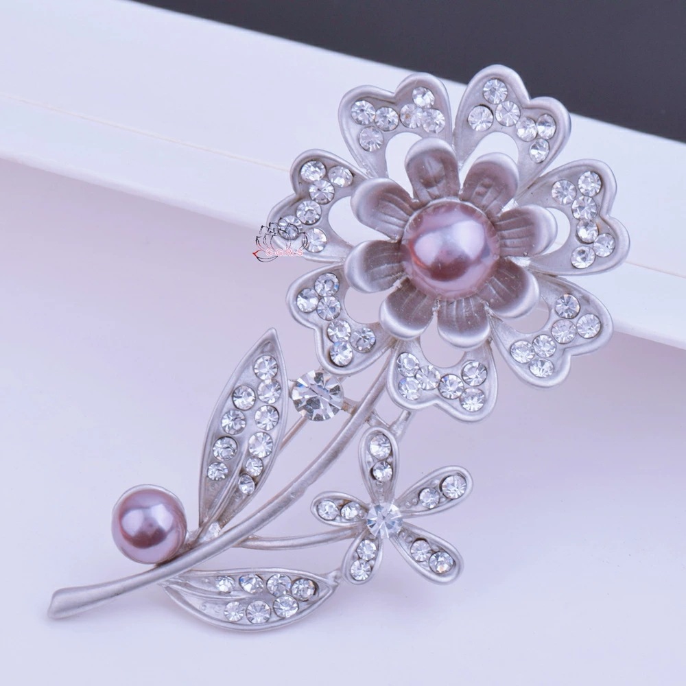 冠婚葬祭 真珠 朝顔 極希少な紫色大粒10mmパール 8mm貝パール CZダイヤ ブローチ 花珠級