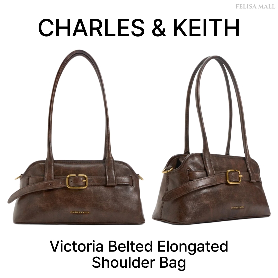 [CHARLES&KEITH] Victoria Belted Elongated Shoulder Bag 女性ショルダーバッグ 人気