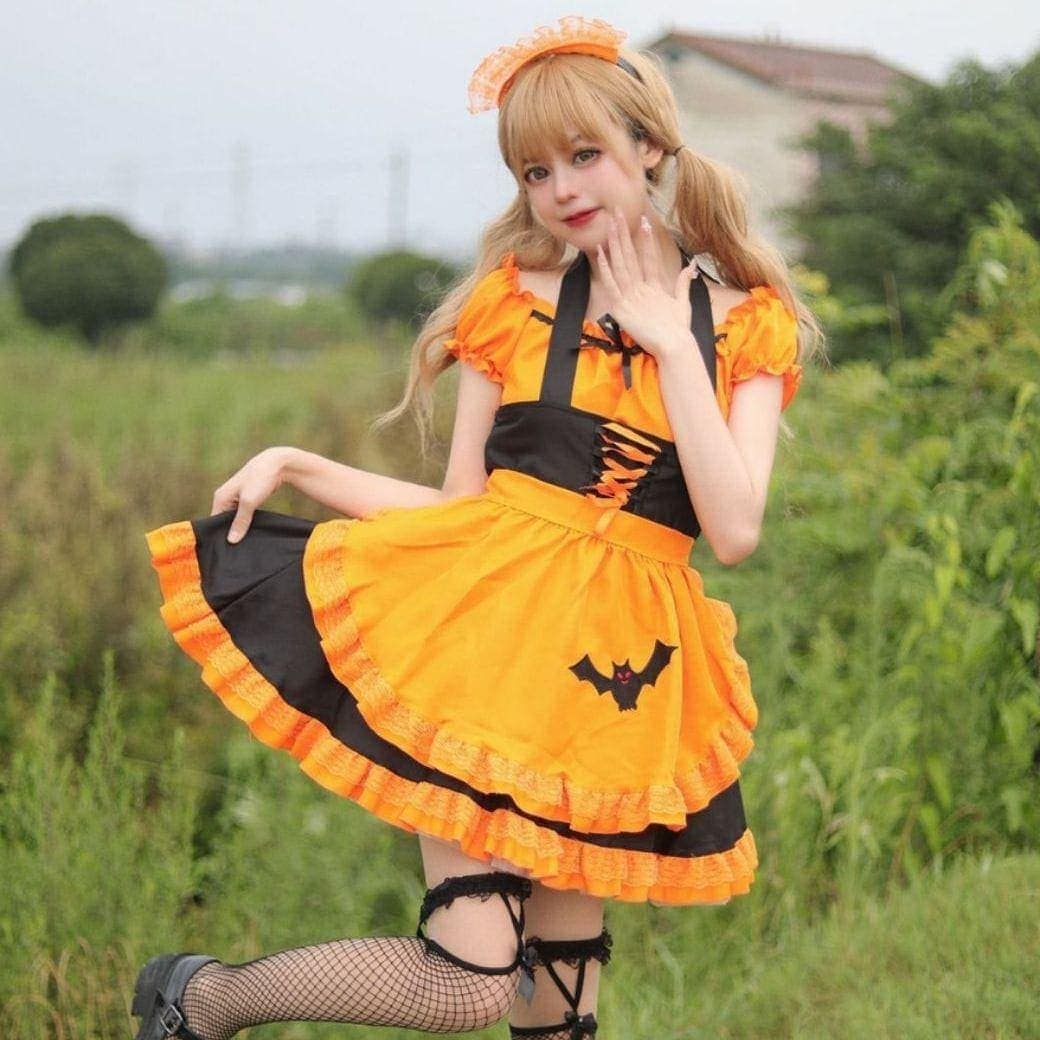 【期間特恵】即纳コスチューム コスプレハロウィーン刺繍メイドメイド服コウモリ吸血鬼メイド魔法魔女