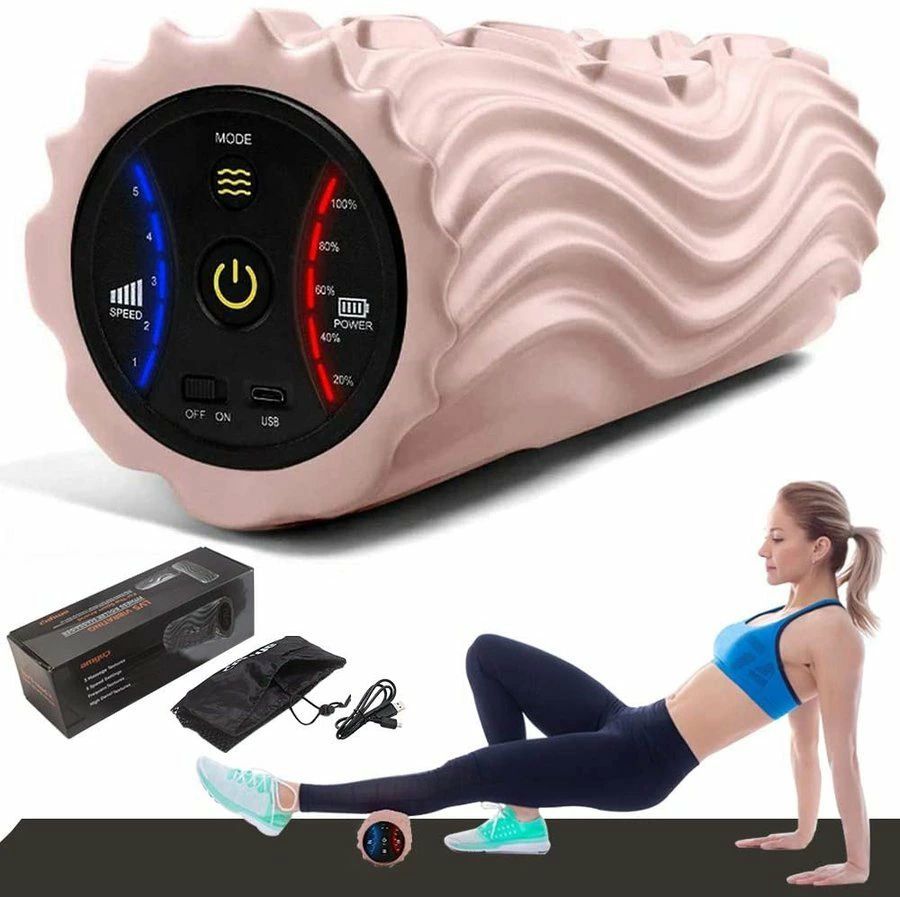 新発売電動フォームローラー USB充電式 振動筋膜マッサージポール 振動 リリースストレッチ5段階振動速度可調整 ストレッチ器具