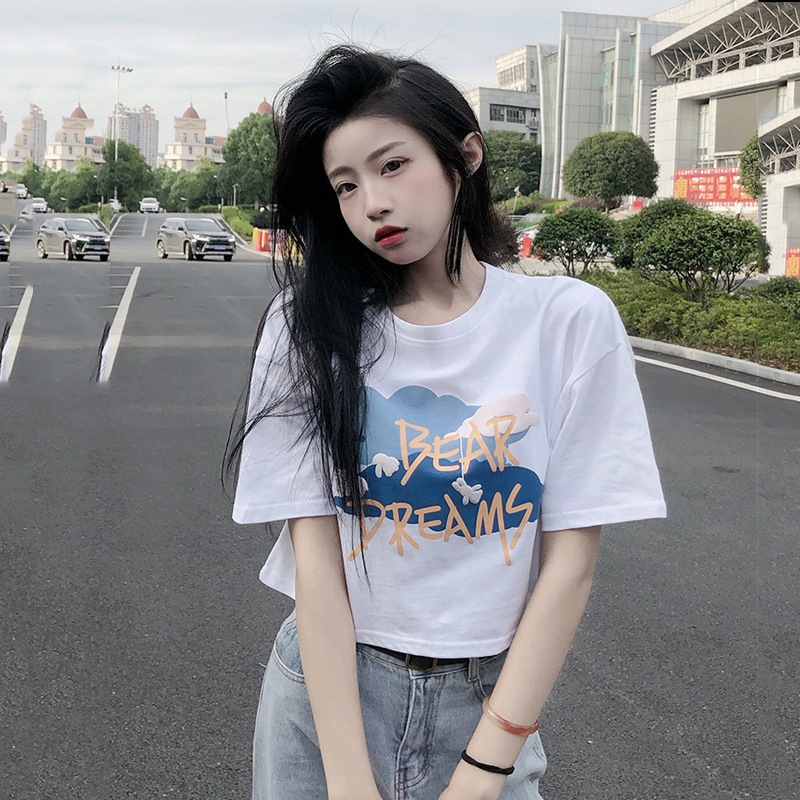 2023 プリントルーズ ハーフスリーブ Tシャツ レディース 夏新 韓国 デザンハイウエスト ハーフスリーブ トップ対対外貿易 5,070円