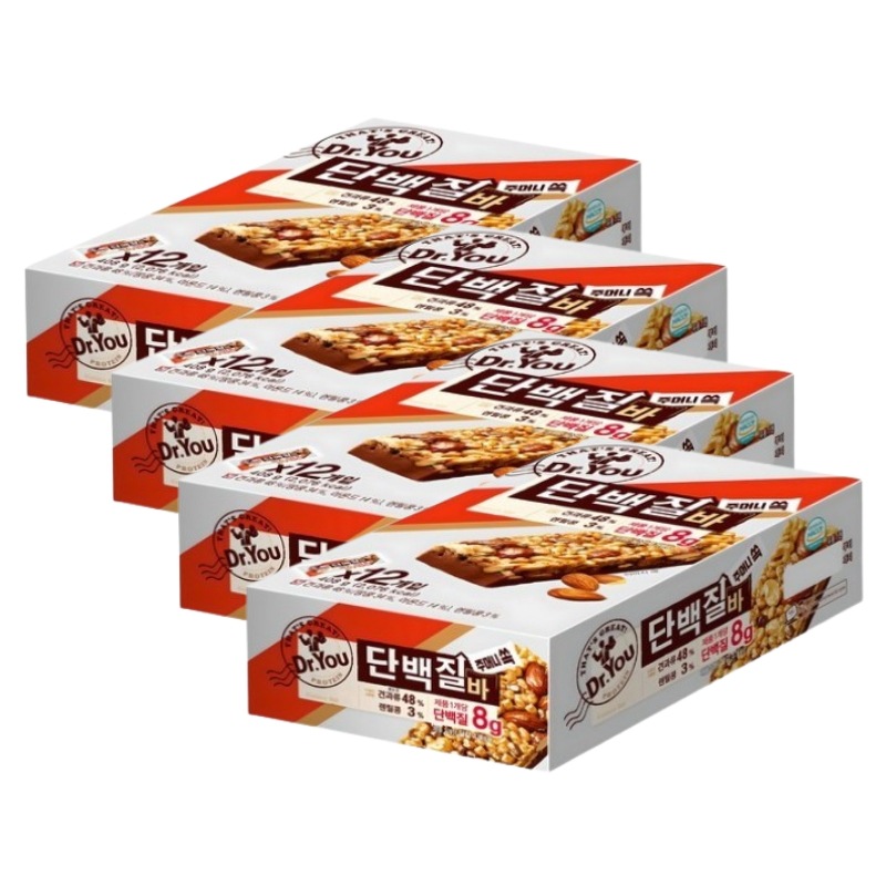Dr.You ポケットプロテインバー 34g×12個 4箱 韓国お菓子 高たんぱく ナッツバー 個包装 間食 持ち運び