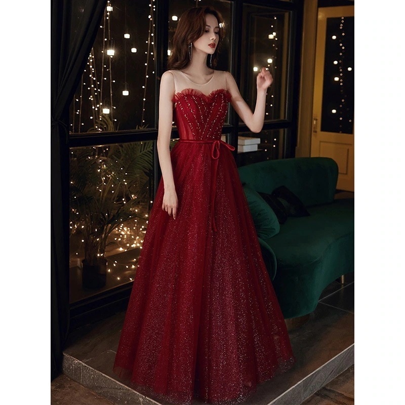 トーストウェア花嫁 2024 夏レッド気質結婚式イブニングドレスホストドレス