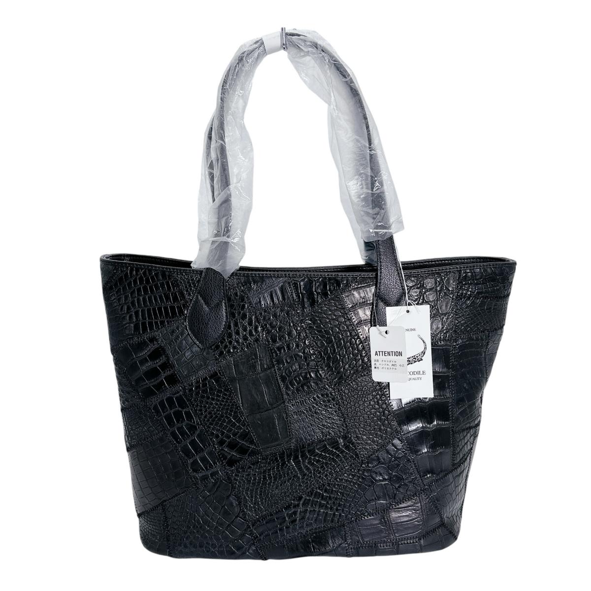 クロコダイルLB-7001BLACKM パッチワーク 天ファスナー トートバッグ ブラック