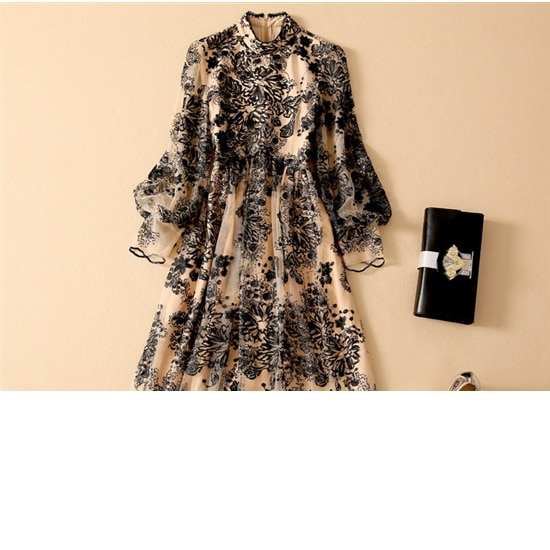 【取寄：納期2週間】ワンピースドレス 大きいサイズ XL 体型カバー ミドル丈 ハイウエスト モダン