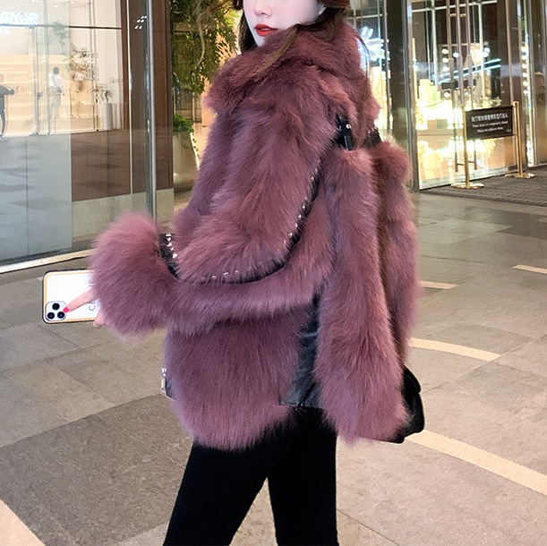 韓国のファッションショートファーコート女性のための 2024 冬の新デザインバットスリーブファーワンピースコート