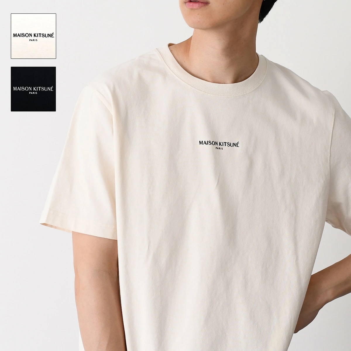 Tシャツ トップス MAISON KITSUNE PARIS コンフォート Tシャツ QM00100 KJ7025 メンズ ユニセックス ベージュ ブラッ