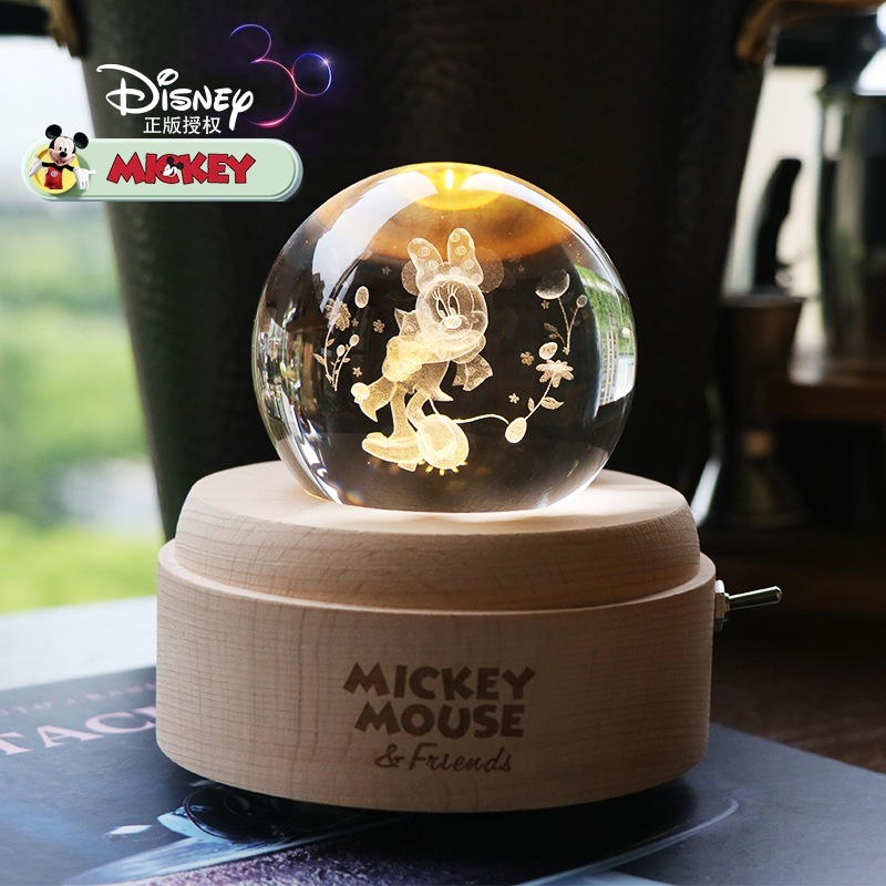 エルザ木製回転クリスタルボールオルゴール小夜灯