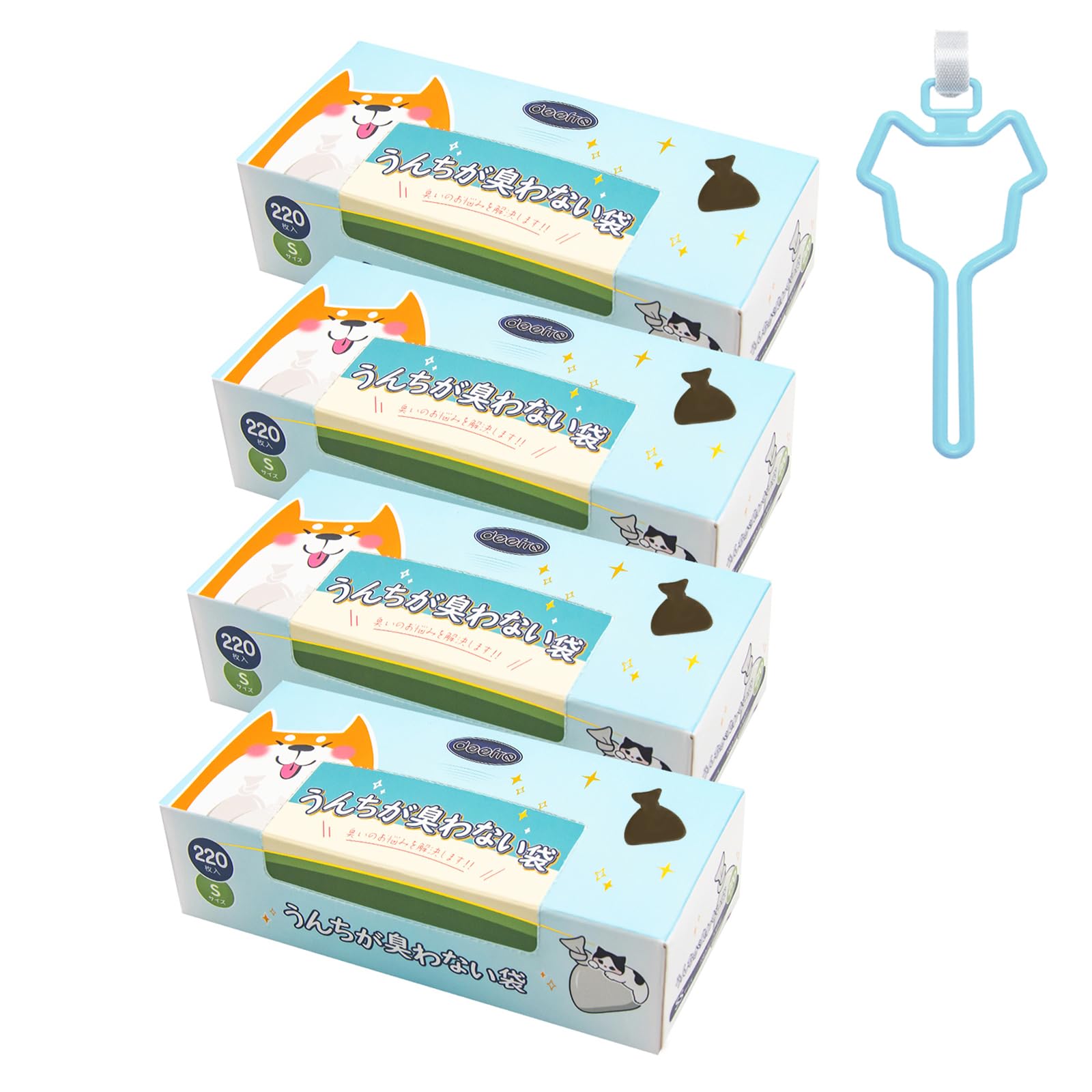 Deefre うんちが臭わない袋 犬うんち処理袋 Sサイズ 220枚×4個 (880枚) におわない袋 防臭袋 防臭ポリ袋 フン処理袋 無香料 お出かけ 車内 猫砂用 厚さ0.02mm 厚くて丈夫 箱