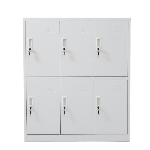 ロッカー スチールロッカー オフィスロッカー 6人用 ホワイト 鍵付き シリンダー錠 スペアキー付 名指し枠 ハンガーパイプ　取り外し棚