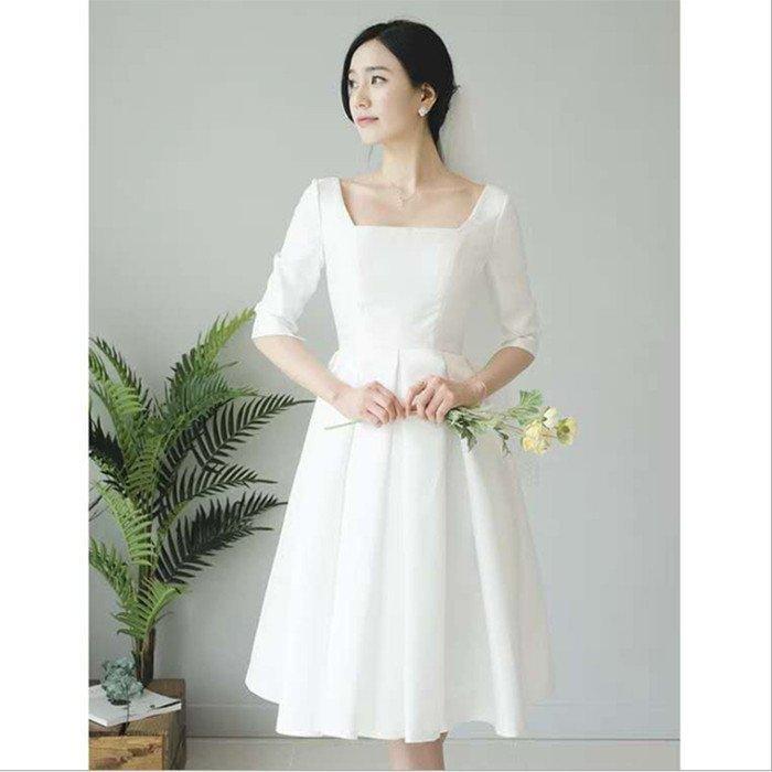 韓国ファッション二次会 前撮り パーティドレス ウェディグドレス 長袖 結婚式 花嫁 大きいサイズ 演奏会 ワンピース お呼びばれ ドレス ミモレ丈 発表会 おしゃれ ミニ丈
