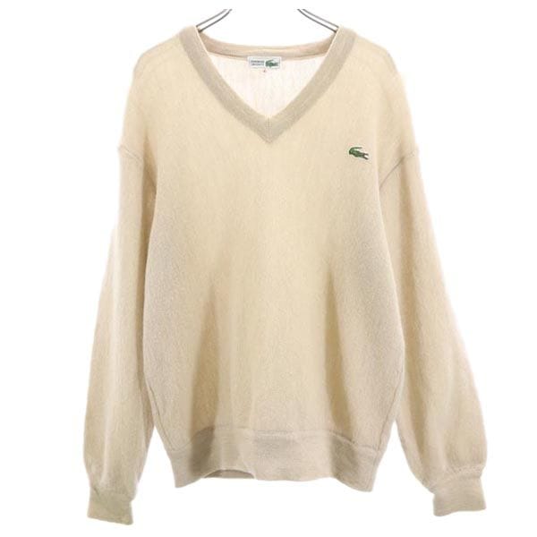 ウール ロゴ刺繍 長袖 Vネック セーター 4 ベージュ系 ニット メンズ